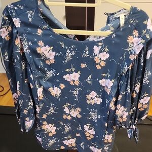 Rebecca Taylor Blue Ruffled Tie Front Blouse